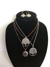 Ken Kantro Silver Tone Tree of Life Necklace & Earring Lot 4 Boho Hippie Fairy