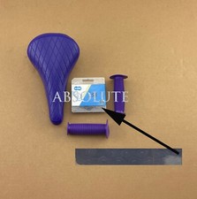 PURPLE DIAMOND STITCHED BMX BIKE SADDLE W/ BMX KMC CHAIN &MUSHROOM STYLE GRIP