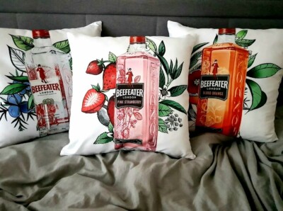 3x Beefeater Gin Kissenbezug Kissenhülle 18'' 45x45cm Party Geschenk