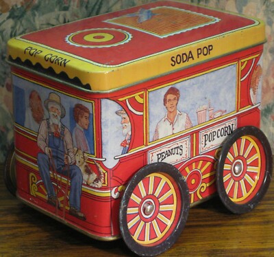 Tinscapes Popcorn Wagon Tin Candy / Trinkets Box - 1994 Vintage