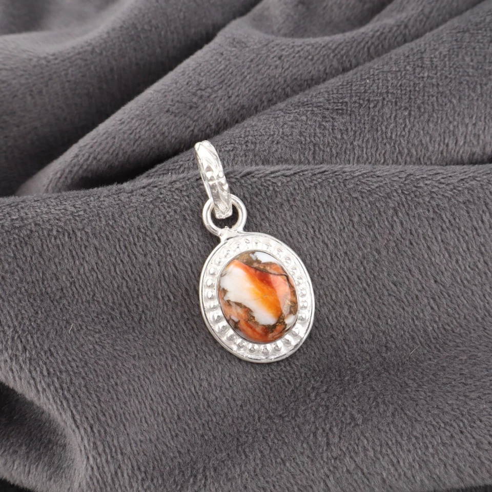 Colgante naranja cobre turquesa piedras preciosas plata de ley 925 hecho a mano joyería Foto 2 de 4
