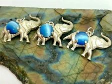 Vintage Sterling Silver 6mm Blue Cat's Eye Elephant Charm or Pendant 2.2 Grams