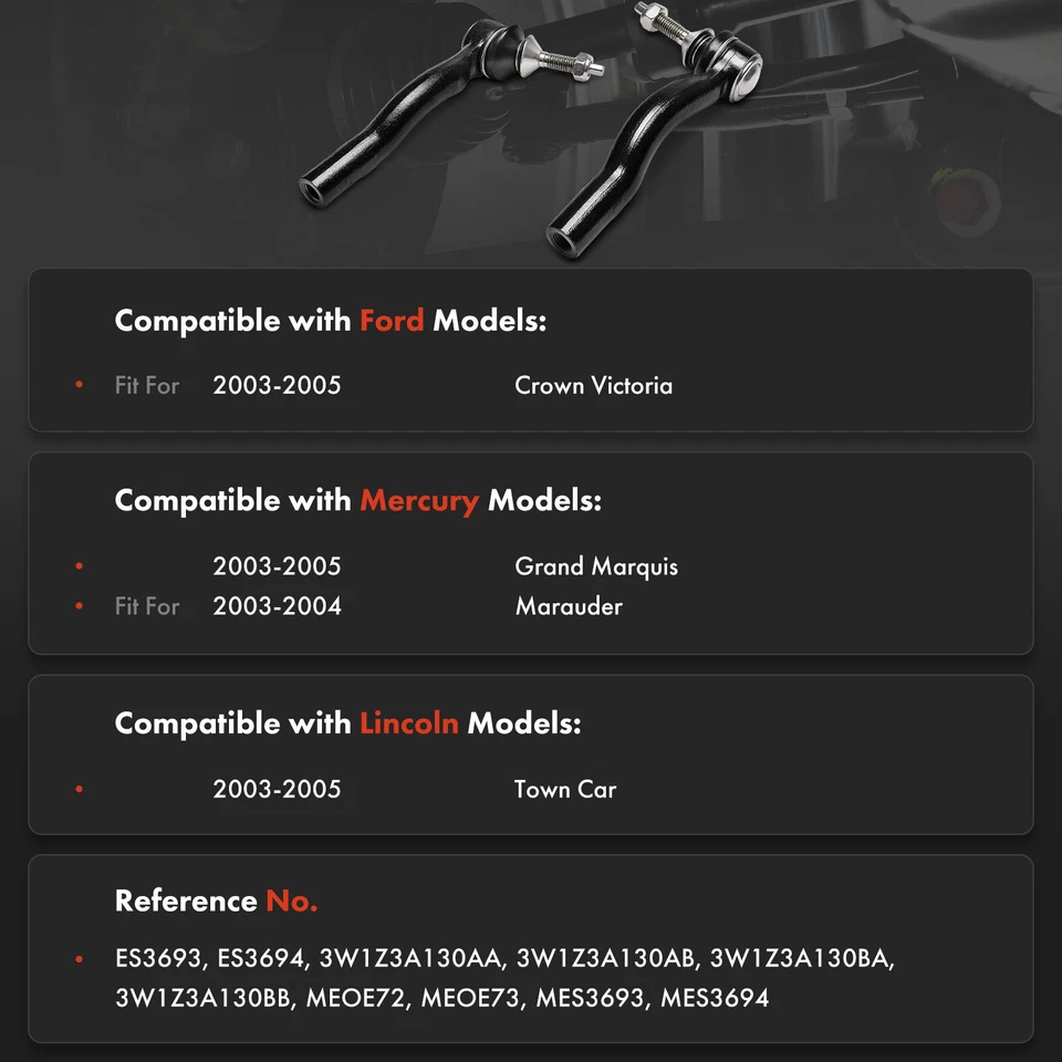 2Pcs Front Outer Steering Tie Rod End for Ford Crown Victoria Lincoln Town Car - Image 2 of 4