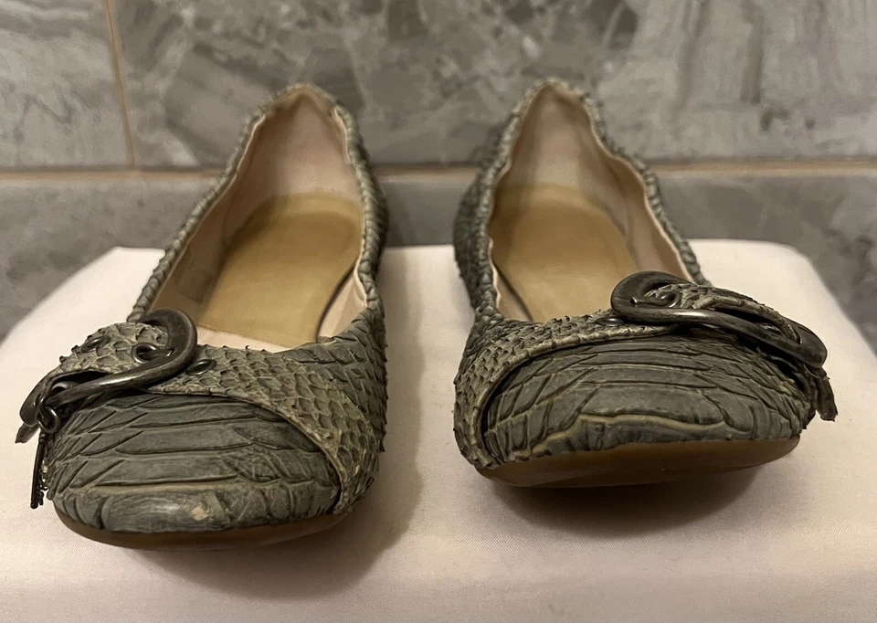 Christian Dior estampa de cobra balé biqueira redonda plana metálica tamanho 38 - Imagem 2 de 4