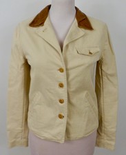 Ralph Lauren Blue Label - Ladies Cream Cotton Blazer Leather Collar - X Small