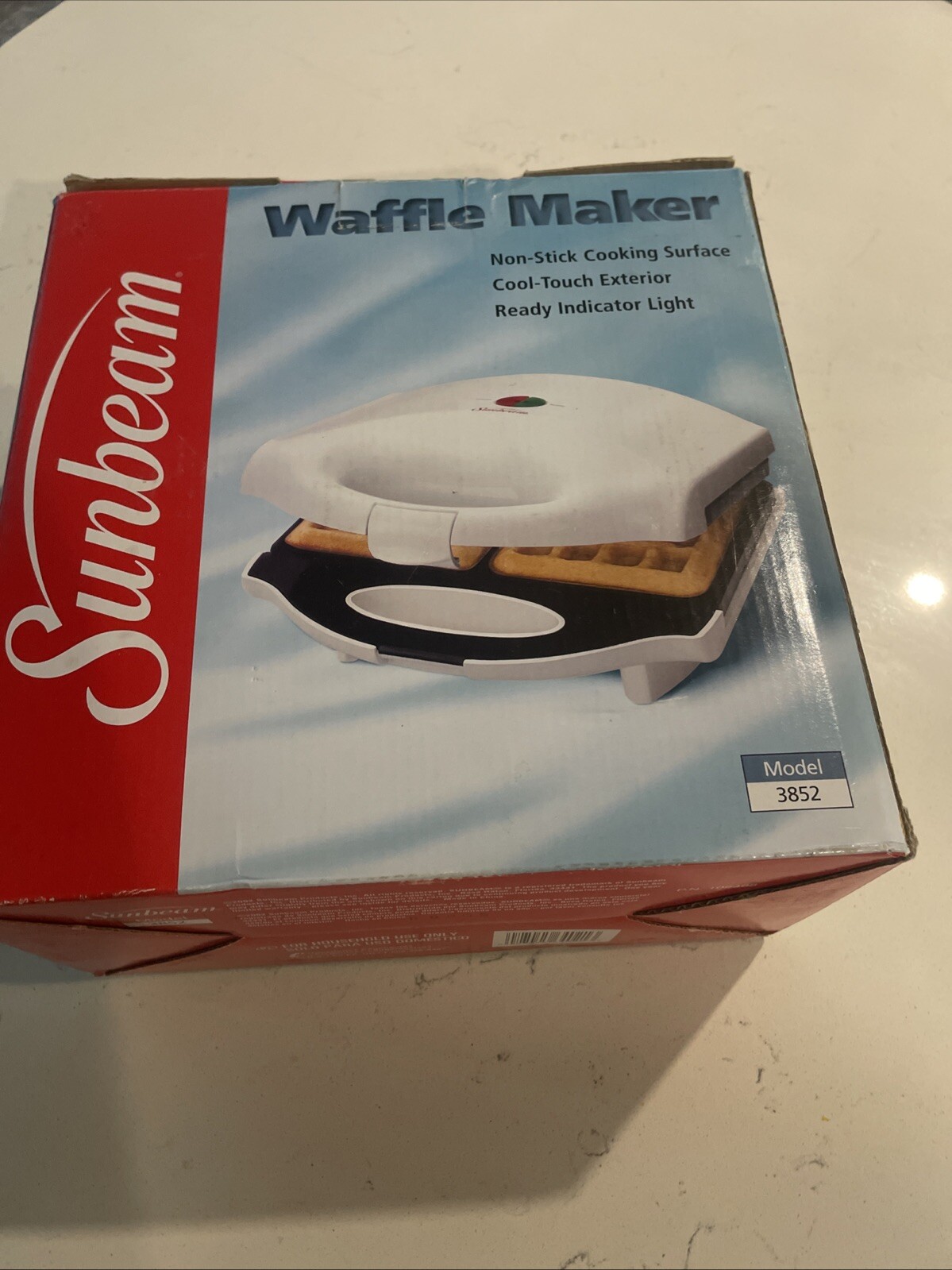 Sunbeam Waffle Maker Vintage in Box Works Tested White Nonstick Iron Press 3852-image