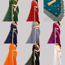 Women's Georgette Cutwork Mirror saree with Separate Blouse Piece