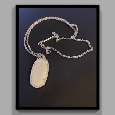 Kendra Scott Milk Glass White Long Pendant RAE Necklace Silverplate