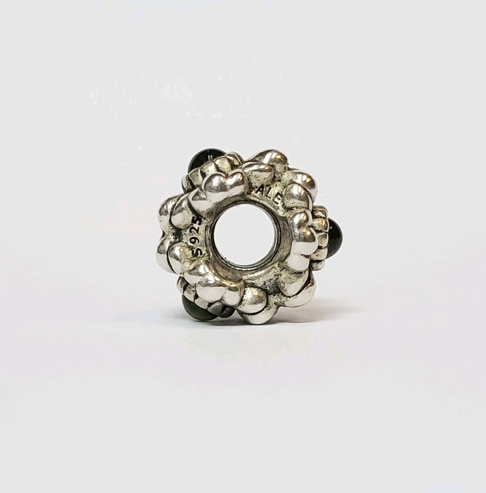 Authentic Pandora Rare Flower Charm with Green Stones Gem