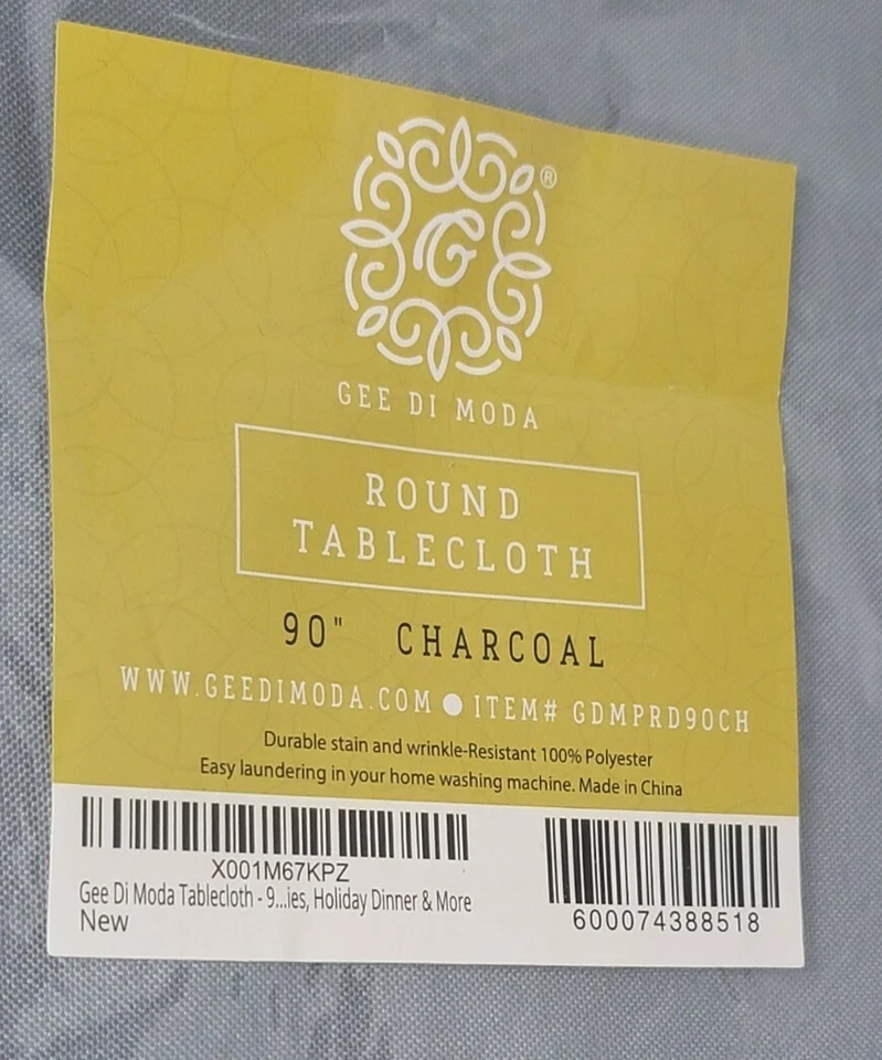 Round Tablecloth 90in Color Charcoal Stain & Wrinkle Resistant Gee Di Moda - Image 3 of 4