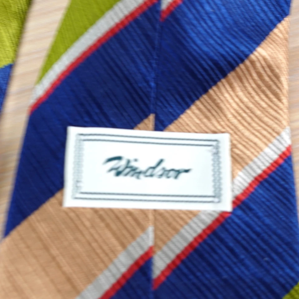 Windsor Neck Tie Mens Blue Green Striped Necktie Silk Classic Preppy British - Image 3 of 4