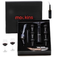 Mockins Wine Accessory Set Vacuum Saver Pump 6 Stoppers Aerator Corkscrew Opener