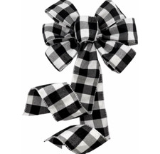 Black White Buffalo Check Plaid Wired Wreath Bow Christmas HOLIDAY TIME
