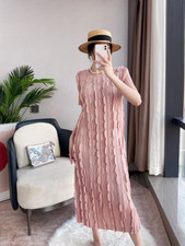 Pleats Please Issey Style Pleated Dress with Fishscale Pattern, Party Dress