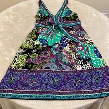 Dressbarn Womens Multicolor Floral Belted Sleeveless Fit And Flare Dress Size 4