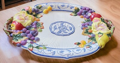 Fitz and Floyd Platter Ambrosia Spring Majolica 18 3/4'' Discontinued Earthenware
