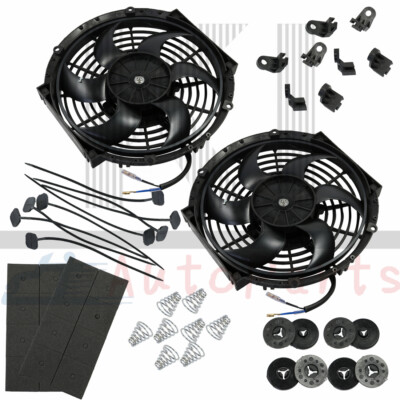 Universal 2x 10'' inch Slim Fan Push Pull Electric Radiator Cooling Mount Kit 12V