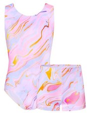 Gymnastics Leotards for Girls 7-8 Years Old Pink Marble Print Tumbling Outfit...
