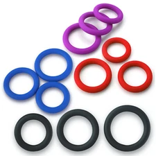 LeLuv Round Smooth Silicone Cock Ring 3 Pack - 32mm/37mm/42mm Diameters