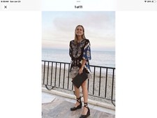 ZARA Embroidered and Printed Mini Dress Small Boho Black Blue Blogger Favorite