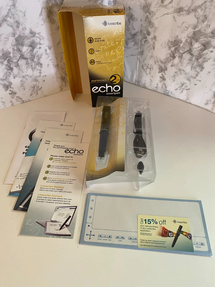 LiveScribe Echo Smart Pen 2GB Write Read Record Starter Pack Black - Read Desc! - Image 2 of 4