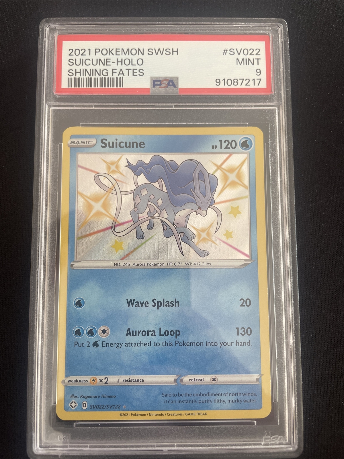 2021 POKEMON SWSH SHINING FATES SUICUNE HOLO #SV022/SV122 PSA 9