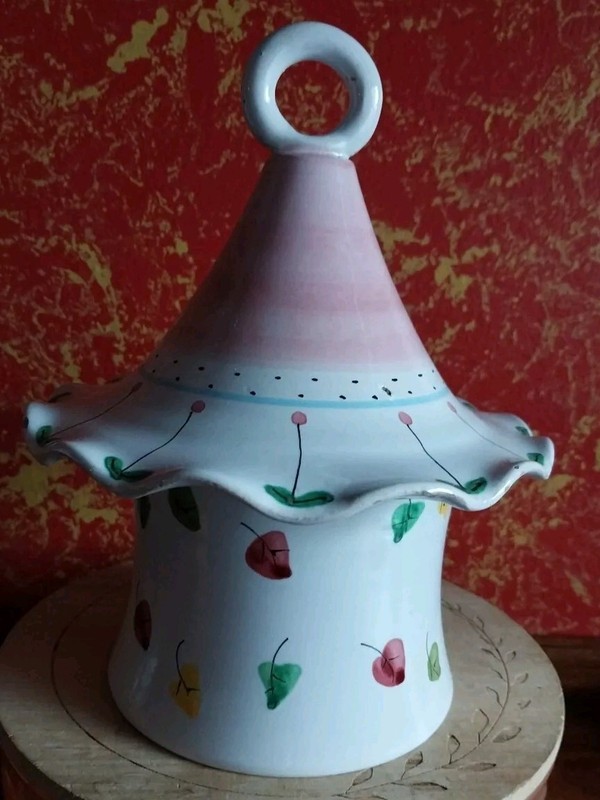 Vintage Italian Art Pottery 9" Umbrella Lid Hand-Painted Cherry Leave Canister 