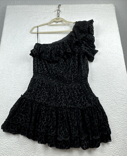 Women's Dress Black Velvet Burnout One Shoulder Ruffled Large Whimsigoth Witchy - Picture 7 of 20