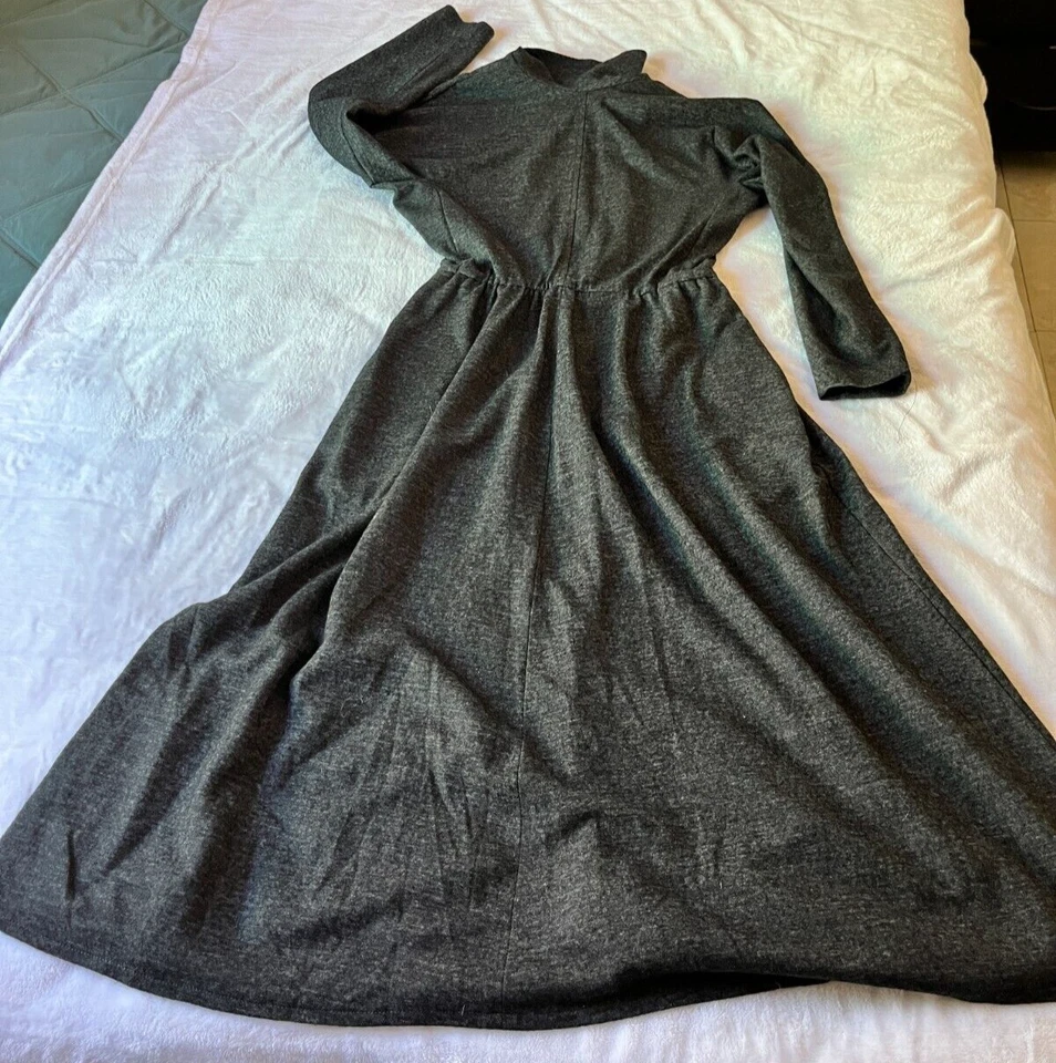 Vintage I.Magnin Long Sleeve Fit & Flare Midi Dress Size 8 Gray Button Front - Image 4 of 4