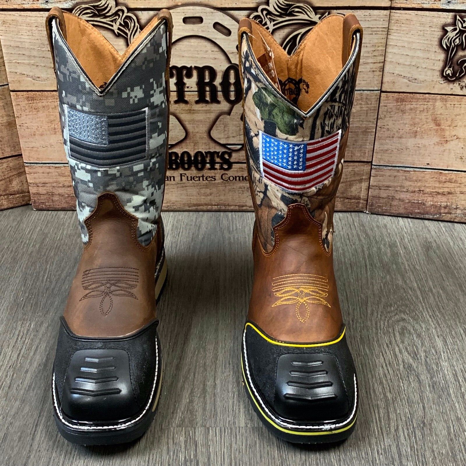 MEN'S STEEL TOE WORK BOOTS AMERICAN FLAG STYLE SOFT LEATHER INSIDE ...