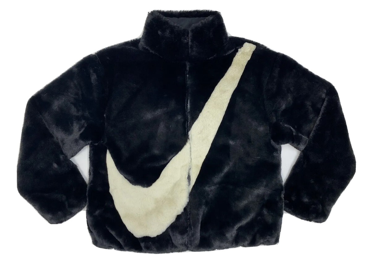 Nike Sportswear Faux Fur Oversized Swoosh Jacket Black DO3791-010