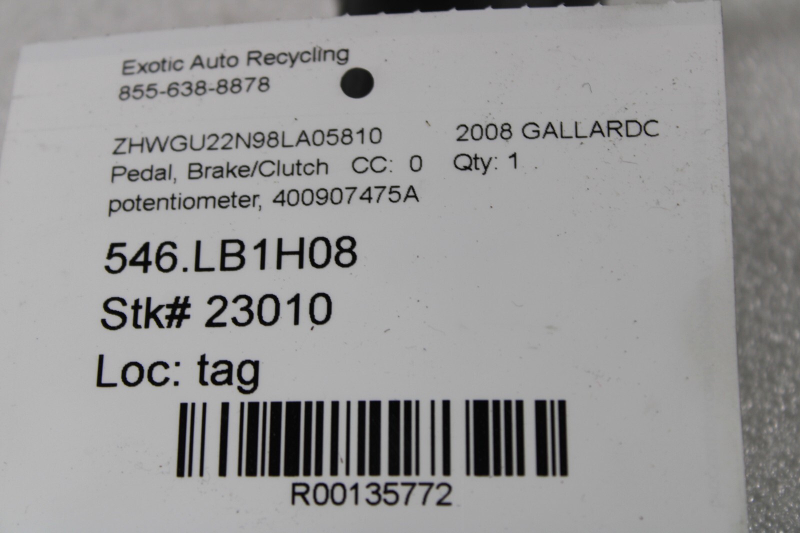 Lamborghini Gallardo, Murcielago, Gas Pedal Potentionmeter, Used, P/N 400907475A