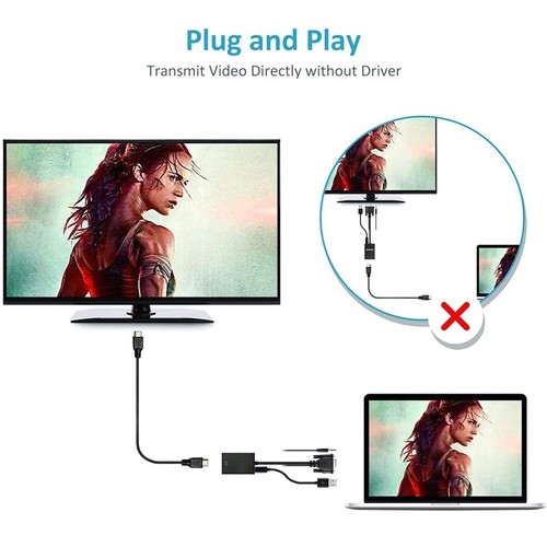 VGA To HDMI Adapter Cable Male to Female Audio Video Converter For Computer - Picture 4 of 5