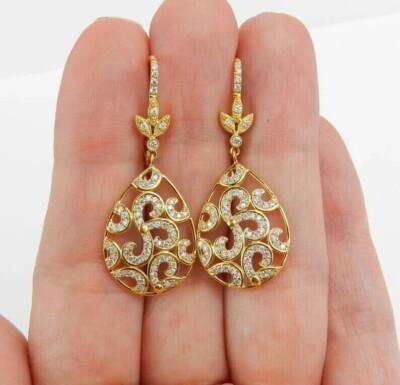 3.19 Ct Round Cut Simulated Diamond Dangle Drop Earrings 14k Yellow Gold Plated