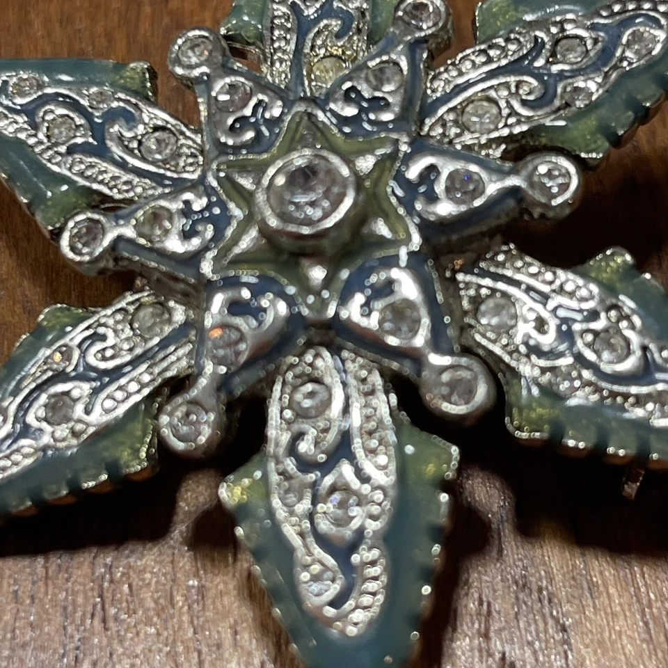Broche Estrella Vintage MONET Tono Plata Cristales Azul Teal Esmalte Foto 4 de 4