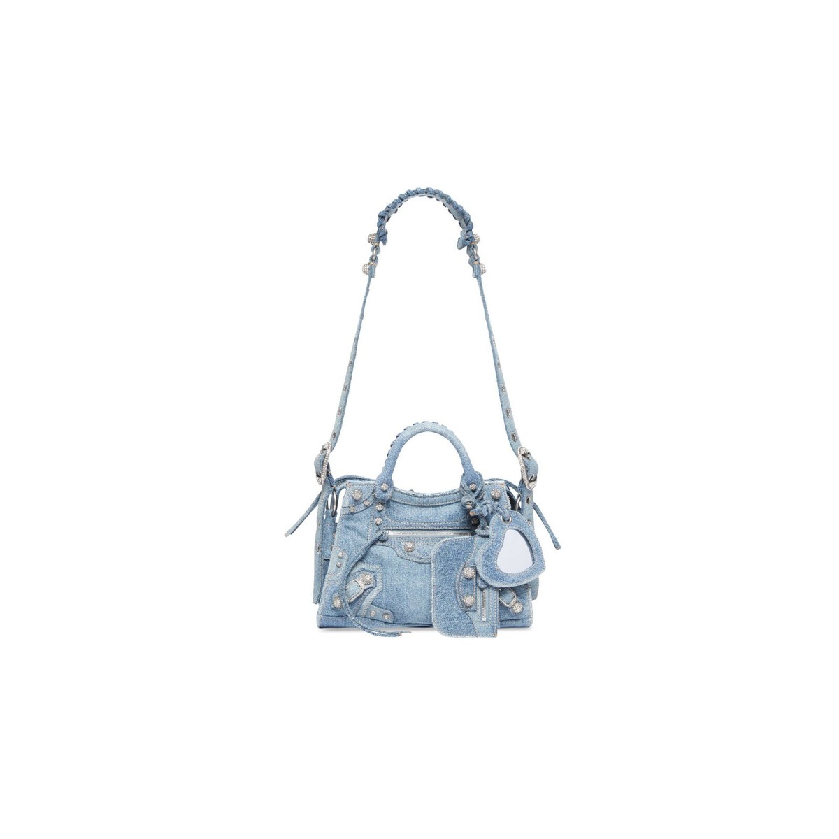 BALENCIAGA WOMEN'S NEO LE CAGOLE XS HANDBAG IN DENIM BLUE W BALENCIAGA WOMEN'S NEO LE CAGOLE XS HANDBAG IN DENIM BLUE W
