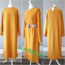 ZARA MUSTARD RELAXED FIT DRO-SHOULDER MIDI KNIT DRESS SIZE L