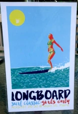 Surfing Poster - LONGBOARD Surf Classic Girls Only - Pop Art Bikini Surfer 11x17
