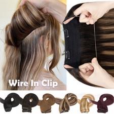 Clip Weft Secret Wire In Remy Human Hair Extensions Hidden Headband One Piece US