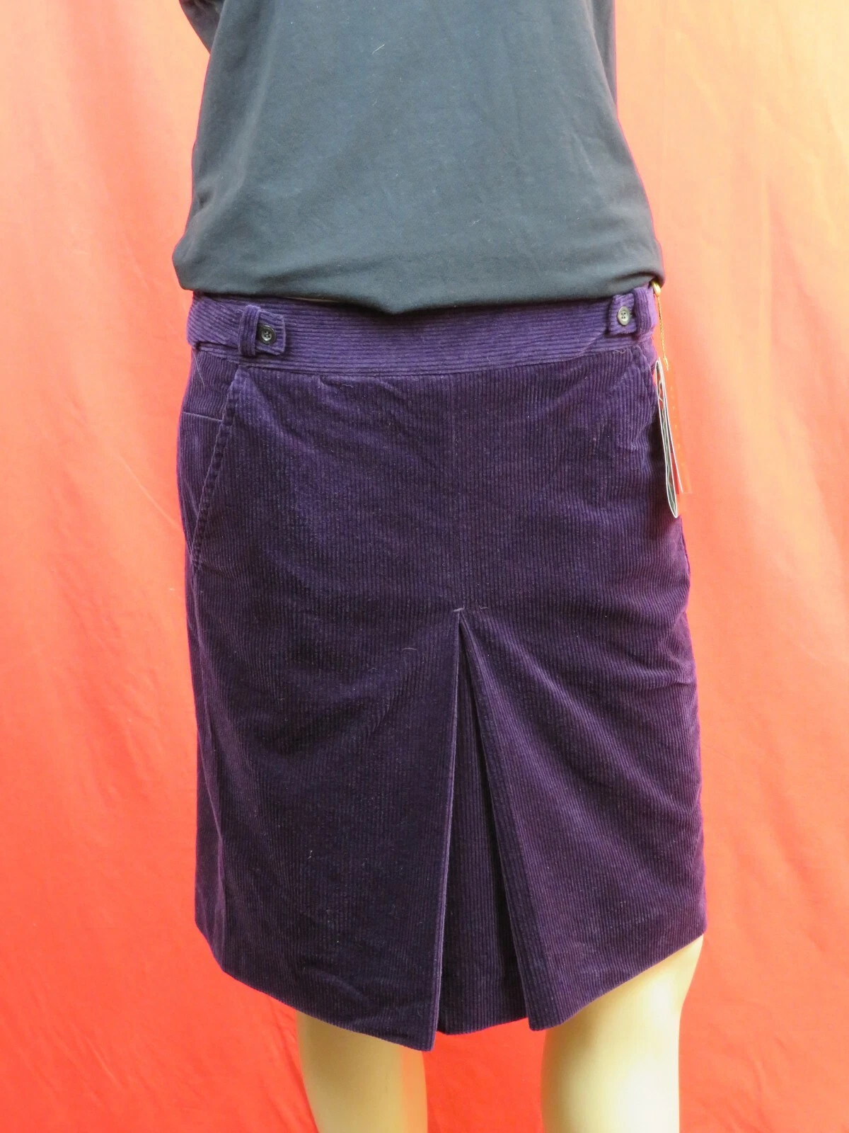 MINI JUPE DOUBLÉE LOGO CEINTURÉ VELOURS CÔTELÉ VIOLET FONCÉ GUCCI 221810 42 ITALIE NEUVE AVEC ÉTIQUETTE