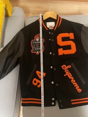 Supreme Team Varsity Jacket Black Leather Sleeve 2019 Black Supreme Team Varsity Jacket Black Leather Sleeve 2019 Black