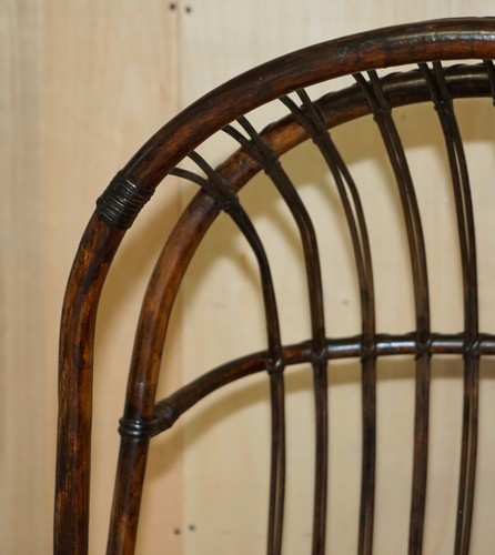 SELTENER ANTIKER THUNFISCHSTIL FRANZÖSISCHER BAMBUS STAHL BASIS TRÄGER WINGBACK SESSEL - Bild 5 von 21