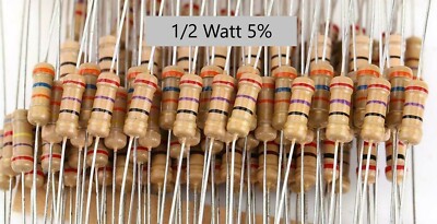 5 ea - 1/2 W 5% carbon film resistor tan  -Choose 130 Values 1 ohm - 22 Meg