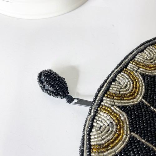 Bolso sin asas vintage Genie negro dorado con cuentas formal cóctel noche concha de almeja - Imagen 21 de 24