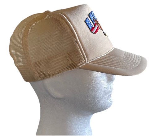 USA American Eagle Flag Strapback Cushion Mesh Trucker Cap Hat Beige - Picture 5 of 8