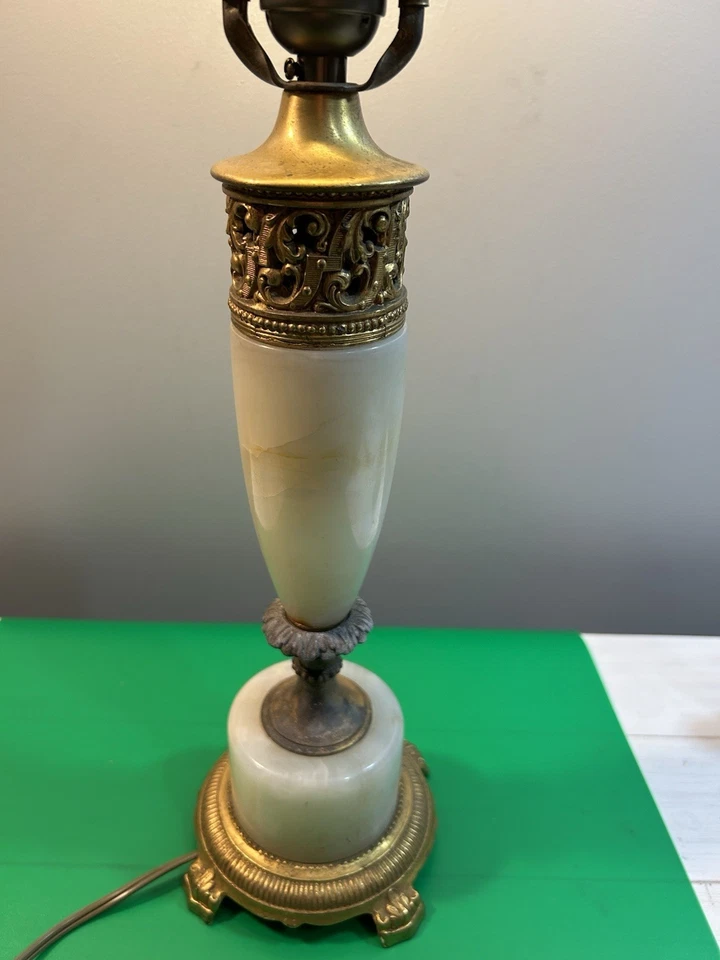Antique Brass And Onyx Table Lamp, Celluloid Finial Please Read - Image 4 of 4