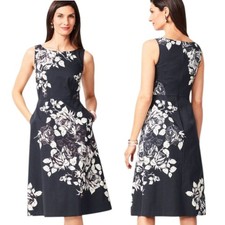 TALBOTS Black & White Floral Print Fit & Flare Dress Size 6