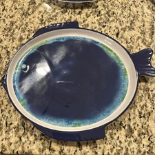 Sigrid Olsen Set of 4 100% Melamine Plates Fish Shaped Blue 