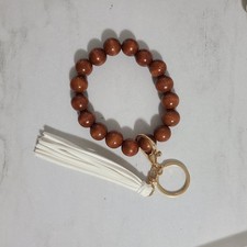 Brown Beaded Wristlet Keychain Bracelet with Tassel