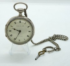 VERY RARE ROSE  SON ENGLISH VERGE FUSEE POCKET WATCH WORKS SILVER 0.800 CASE